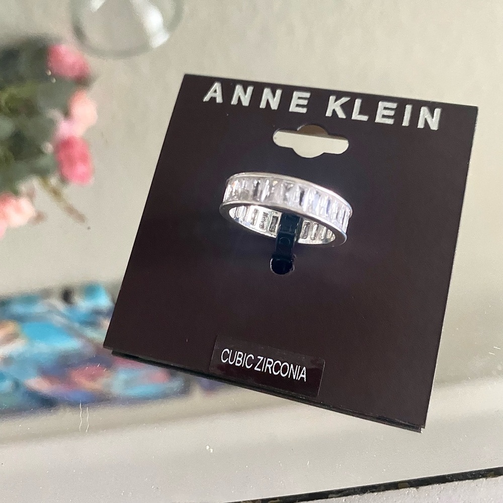 Anne Klein Silver Baguette Rhinestone Eternity Band Ring • NEW